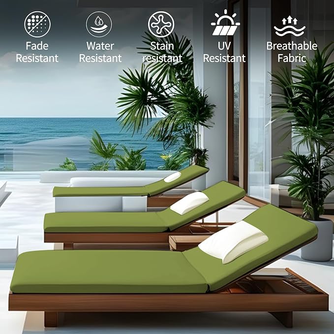 Outdoor Chaise Lounge Cushions for Patio, Waterproof Replacement Seat Pads for - Image 2