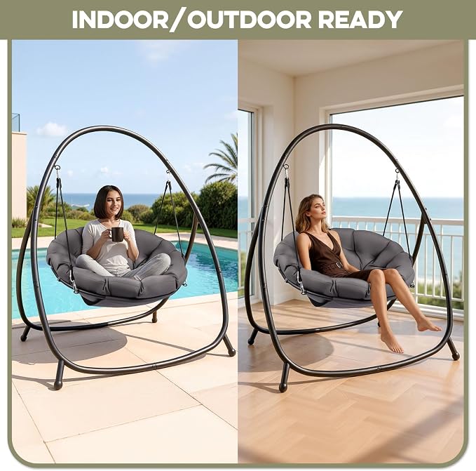 Hammock Hanging Chair with Stand Round-Shaped Swing Chair Indoor with Padded - Image 6