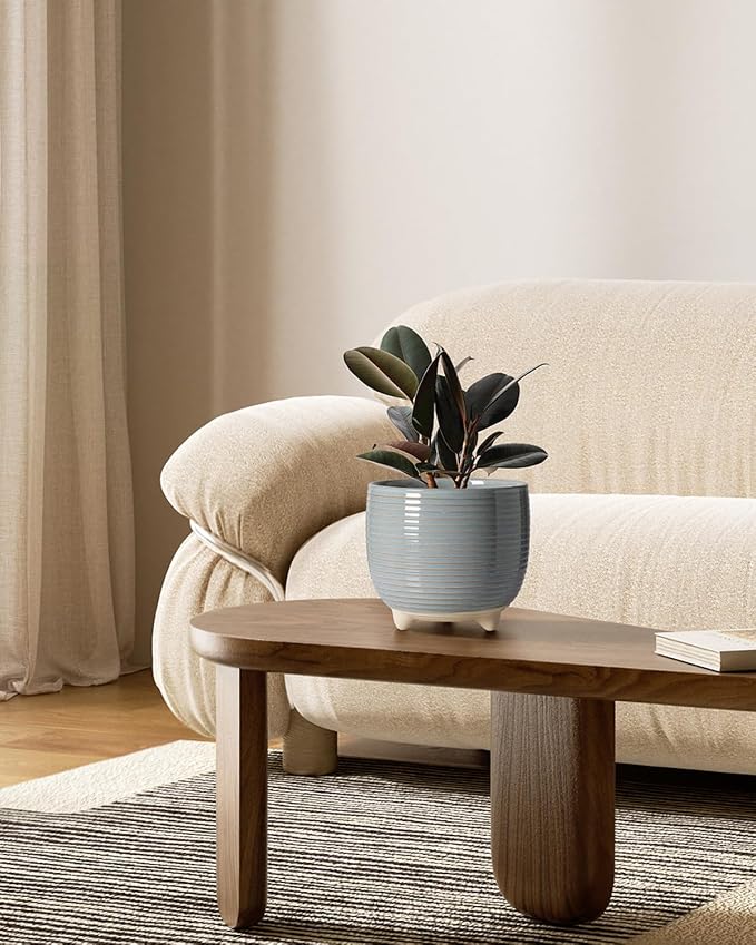 LE TAUCI Ceramic Plant Pots, 5.1 + 6.4 Inch Footed Pots - Image 2