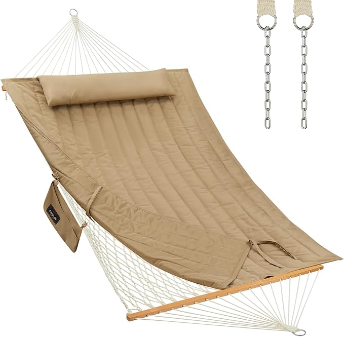 Outdoor Double Hammock with Hardwood Spreader Bars, Large Rope Hammock with by CHULIM