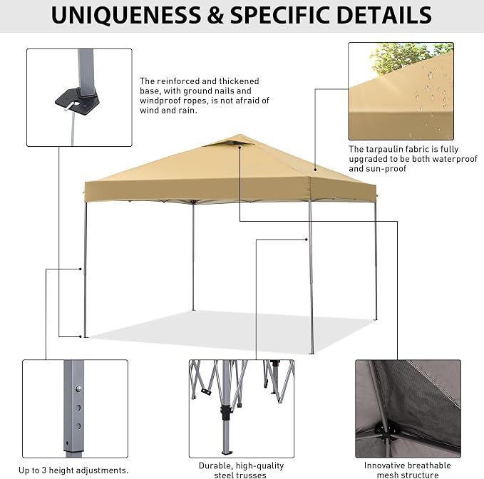 GDY 10x10 Pop Up Canopy Tent, Outdoor Canopy, Patio Tent, Commercial Instant - Image 4