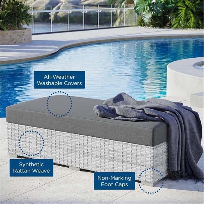 Modway Convene Wicker Rattan Outdoor Patio Rectangular Ottoman in Light Gray - Image 7