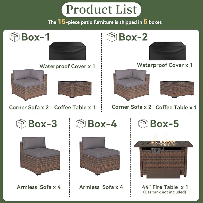 Aoxun 15 Piece Patio Furniture Set - Image 5
