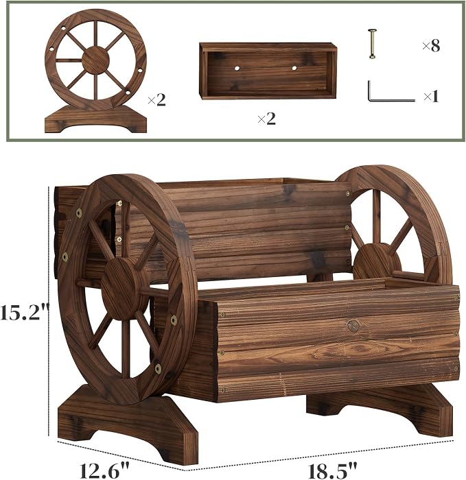 Wooden Wagon Planter Flower Cart - Image 2
