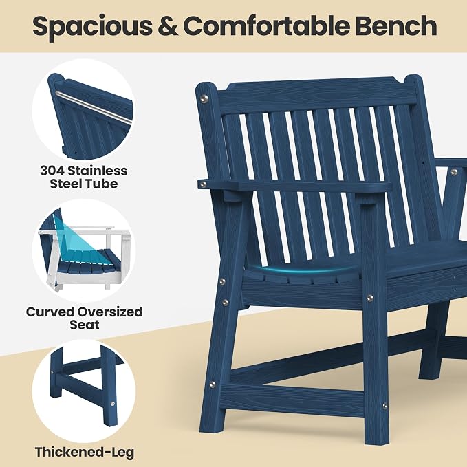 Ciokea 49" Heavy Duty Outdoor Bench, HDPE Weatherproof Porch Benches, Durable - Image 3
