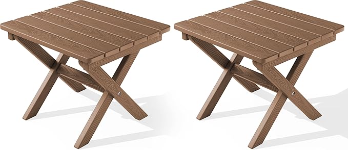 SERWALL Folding Outdoor Side Table Set of 2, Portable Adirondack Side Table by SERWALL