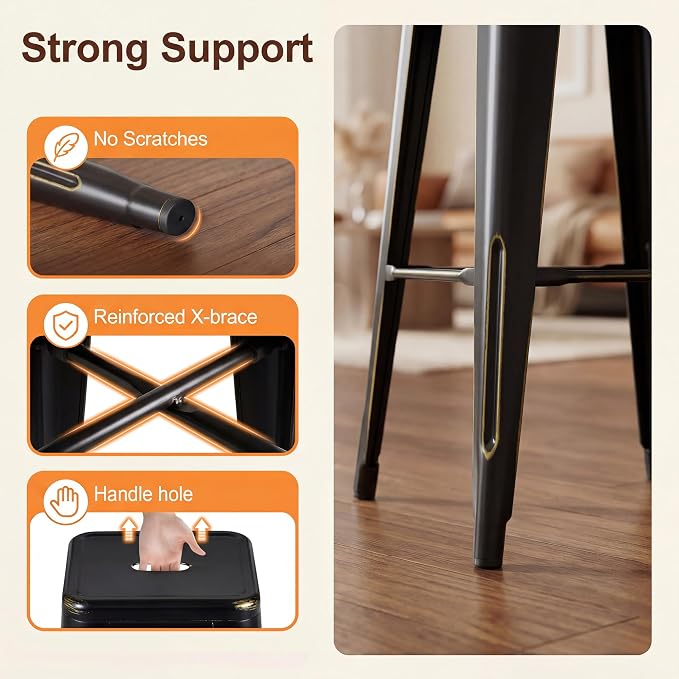 Shahoo 30 Inches Metal Bar Stools Counter Height Stackable Backless Stools - Image 4