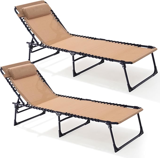 Folding Chaise Lounge Chair 2 Pack - 400lb Capacity by Unknown
