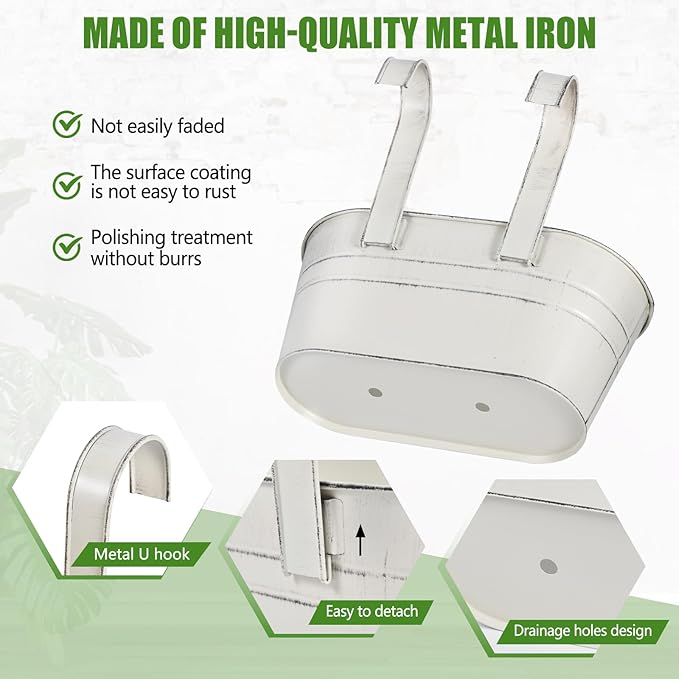 OBTANIM 4 Pack Metal Hanging Flower Pots Iron Railing Planter Outdoor Fence - Image 3