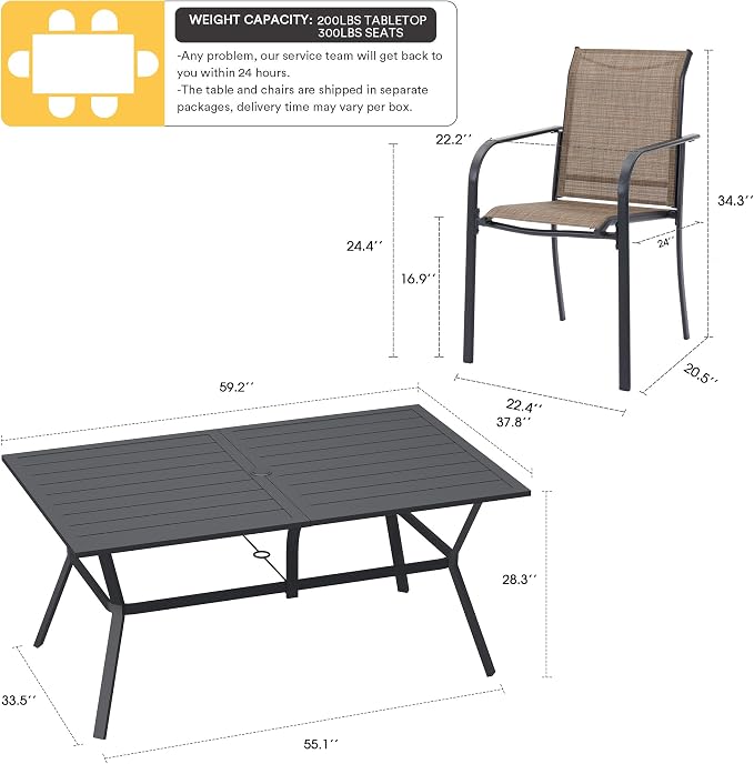 VICLLAX Patio Dining Set for 6, Outdoor Furniture Set Includes 59" Rectangle - Image 2