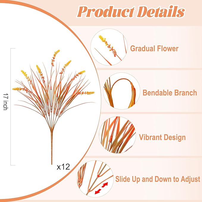Artificial Fake Plants Flowers for Outdoors Fall Decor, 12 Bundles Fall Leaves - Image 2