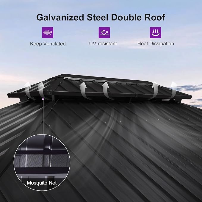 PURPLE LEAF 10' X 14' Hardtop Gazebo Outdoor Wood Grain Aluminum Frame - Image 5