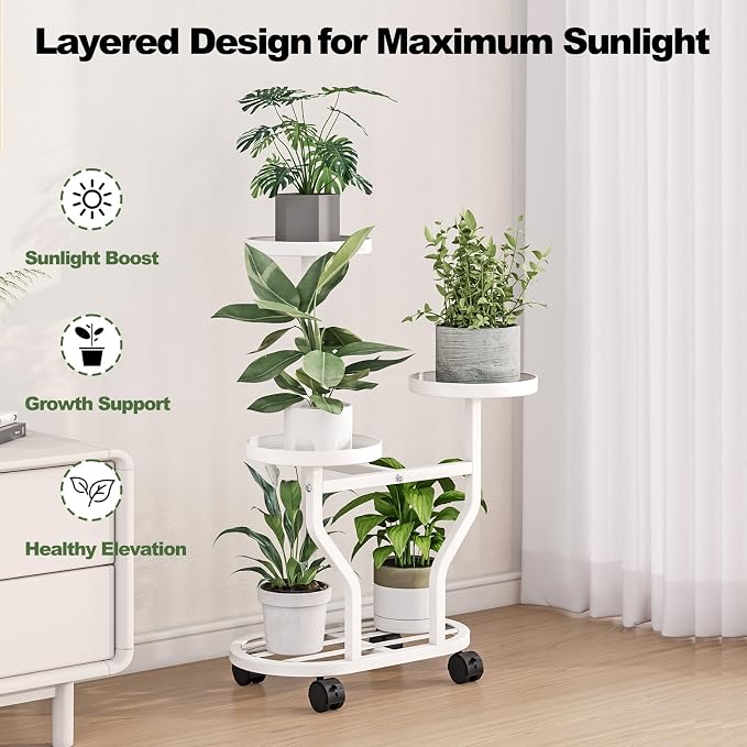 Plant Stand with Wheels 3 Tier Metal Plant Holder Corner Flower Shelf - Image 6
