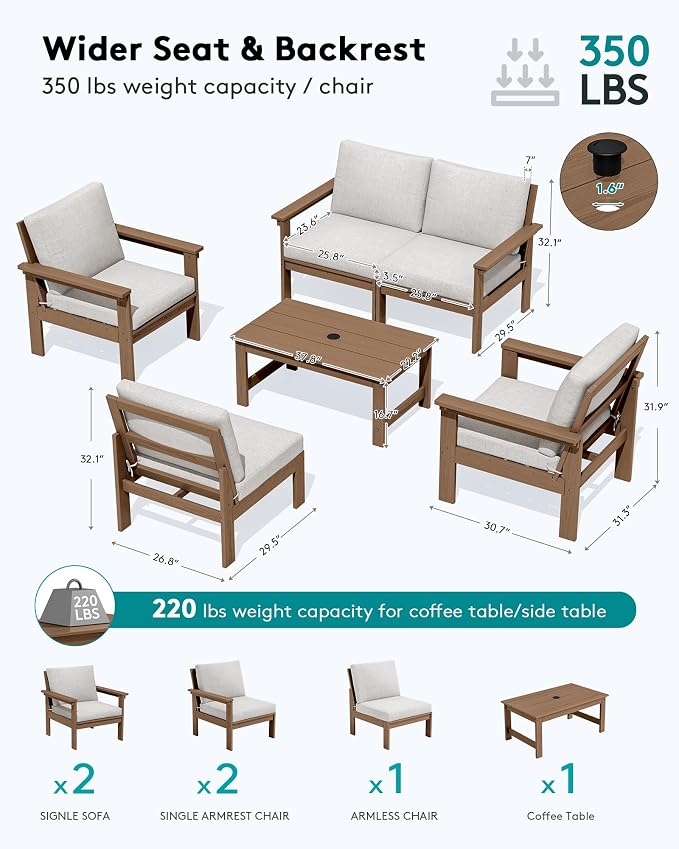 SERWALL HDPE Patio Conversation Set, 6-piece Sectional Outdoor Furniture Set - Image 2
