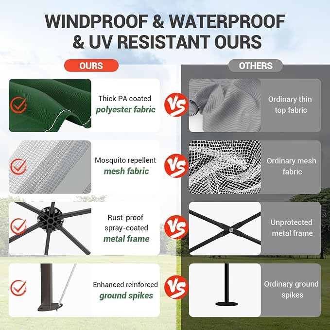GAOMON Heavy Duty 13x13ft 6-Sided Tent – Double Vented Roof, Mesh Windows - Image 4