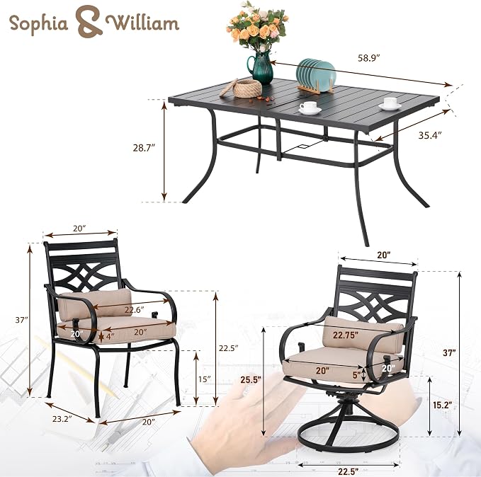 Sophia and William Outdoor Patio Dining Set - Image 7