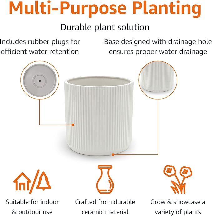 Amazon Basics Fluted Ceramic Round Planter - Image 2