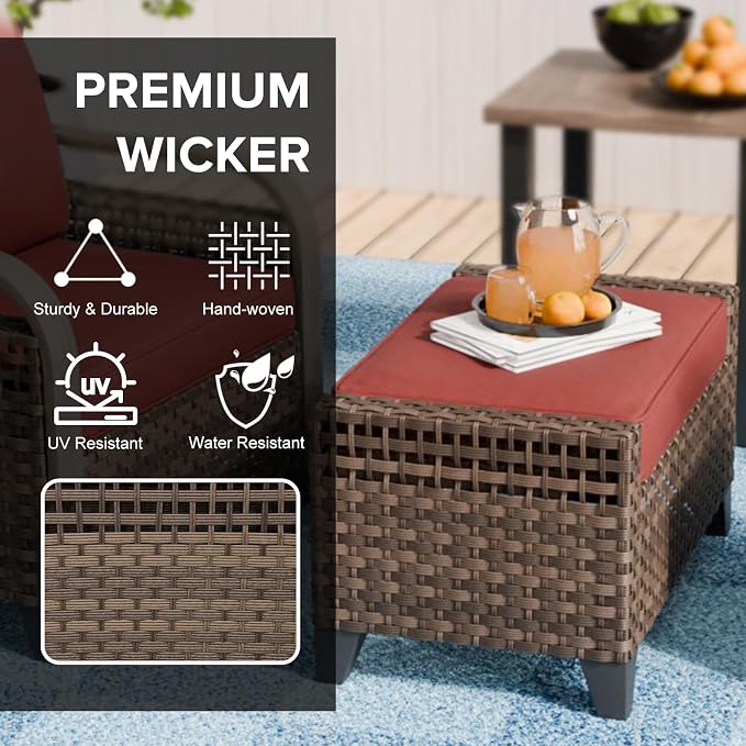 COOS BAY Modern 2 Piece Wicker Outdoor Ottomans, Patio Ottoman Foot Rest Set - Image 4