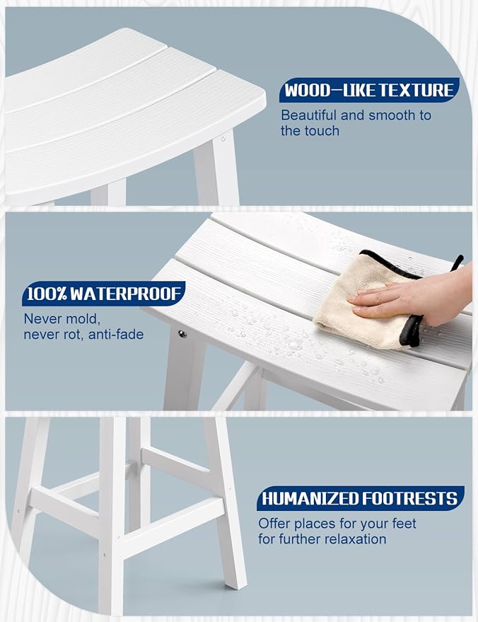 Weatherproof Bar Stools Set of 2, Saddle Seat, Bar Height Stools - Image 8