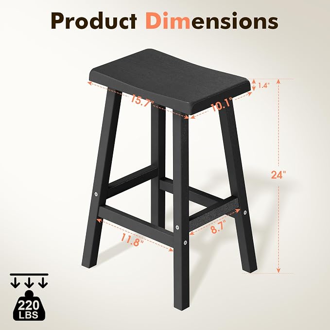 NUNU LAB Waterproof Barstools Set of 2-24 Inch HDPE Dining Height - Image 3