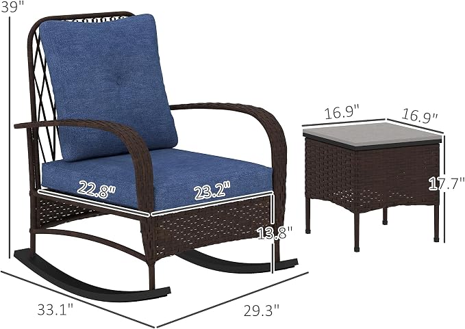 Outsunny 3 Piece Wicker Patio Furniture Set, PE Rattan Rocking Chairs - Image 7
