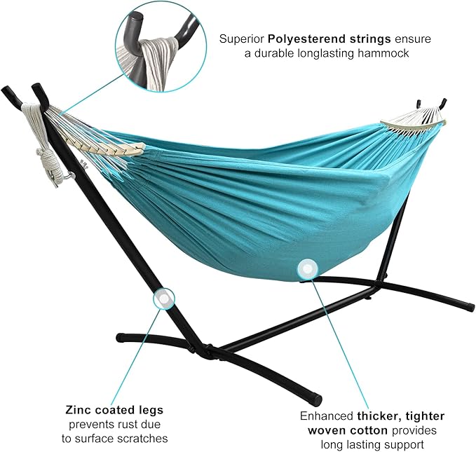 SZHLUX Double Hammock with Stand Included 450lb Capacity Steel Stand, Premium - Image 3
