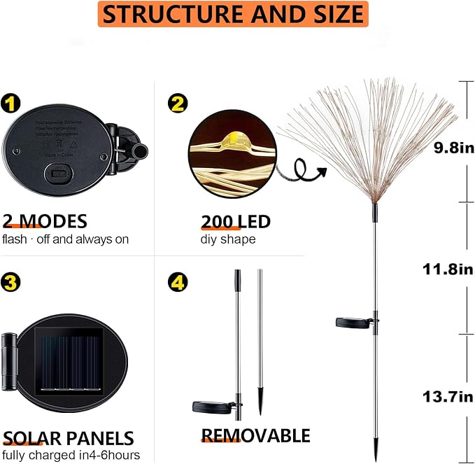 4 Pack Solar Firework Lights 200 LED Create Magical Nights, Waterproof - Image 7