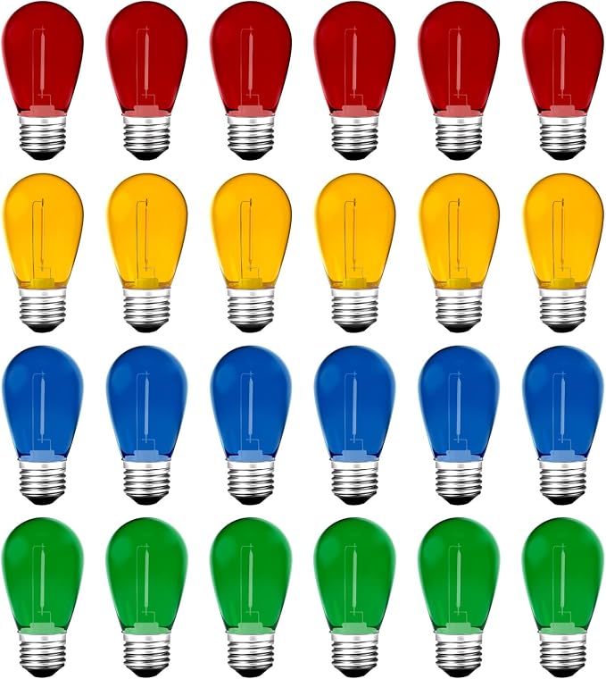 Meconard 24Pack S14 Colored LED String Light Bulbs, 1Watt Plastic Shatterproof by Meconard