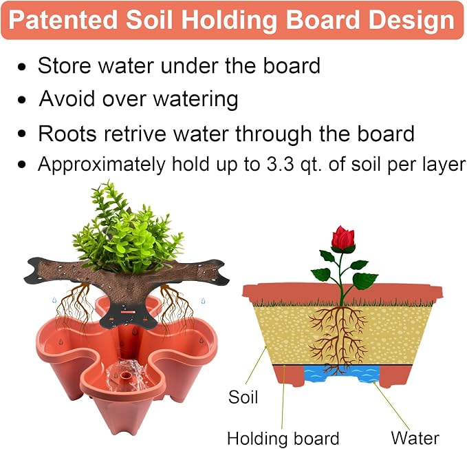 DUNCHATY Stackable Planters 4 Tier Vertical Garden Planting Tower Planters - Image 3