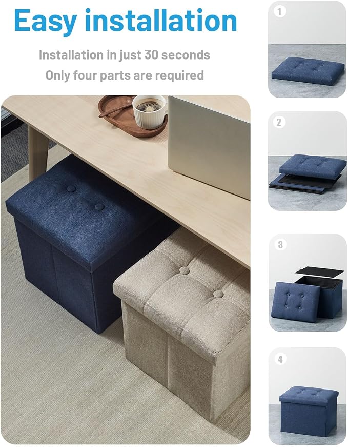 AmasSmile Storage Ottoman Folding Foot Rest Stool, 17 inch Linen Footstool Bench - Image 6