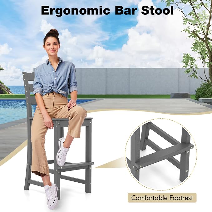 Giantex Outdoor HDPE Bar Stool, Patio Tall Bar Chair - Image 5