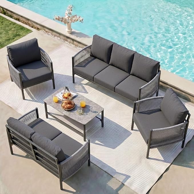 Aluminum Patio Furniture Set, 7 Seats Modern Outdoor Sectional Furniture by Oasbira
