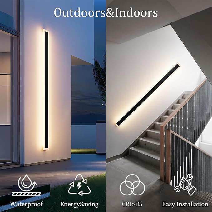2 Pack 71In Long Outdoor Wall Lights IP65 Waterproof, 50W Black Modern LED - Image 5