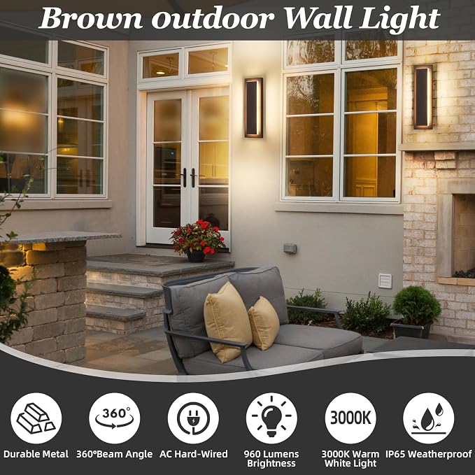 2 Packs Brown Outdoor Wall Sconce, Exterior Lights Fixture, Waterproof Wall - Image 5