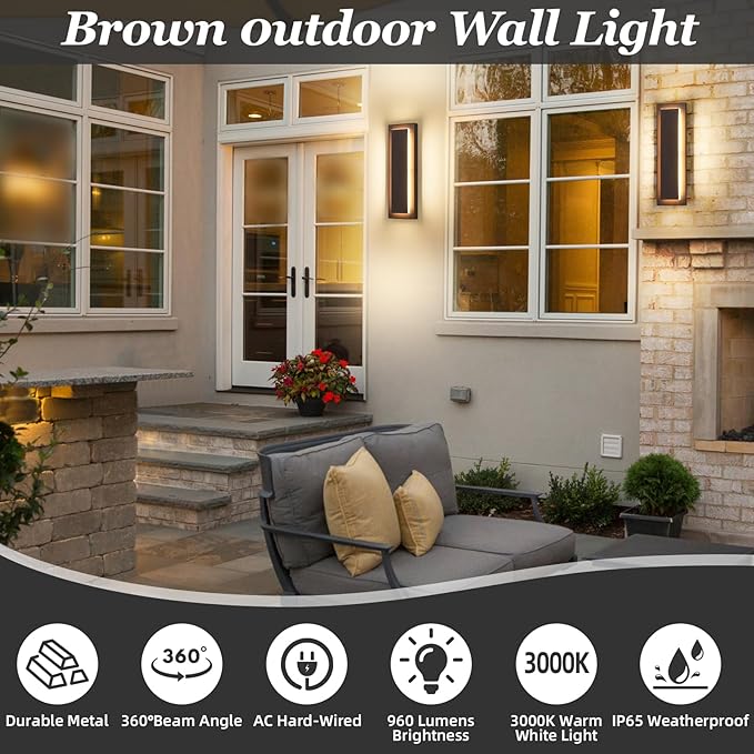 1Pack Brown Outdoor Wall Sconce, Exterior Lights Fixture, Waterproof Wall Lights - Image 7