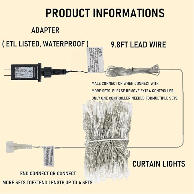 Dazzle Bright 300 LED Curtain String Lights, Valentine's Day Fairy Lights - Image 5
