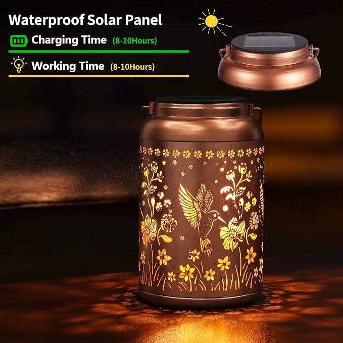 Solar Lanterns Outdoor Waterproof Hummingbird Garden Decor Gifts - Image 3
