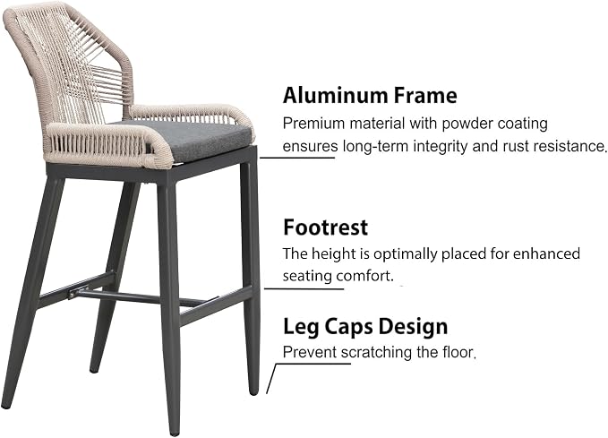 PURPLE LEAF Patio Bar Stool Counter Height Set of 4 Outdoor Rattan Chairs - Image 8