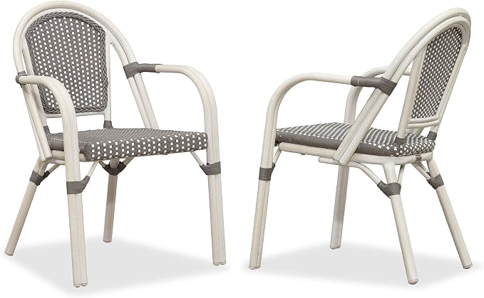 PURPLE LEAF French Bistro Chairs Set of 2 Aluminum Hand-Woven Rattan Wicker - Image 9