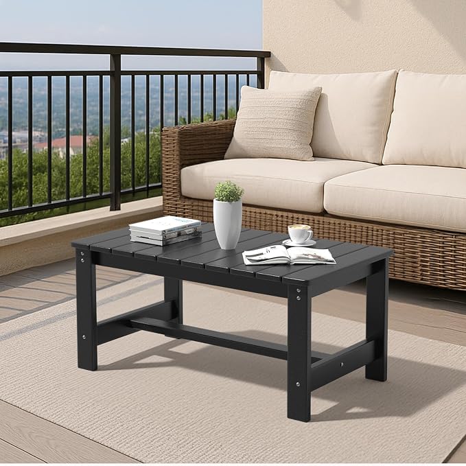 VINGLI Outdoor Coffee Table, HDPE Patio Coffee Table - Image 2