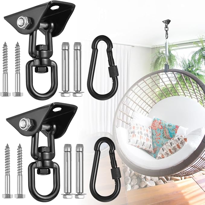 2 Pack Hammock Hanging Kit, Hanging Chair Hardware 360°Rotating Hammock Hooks by JACNITAD