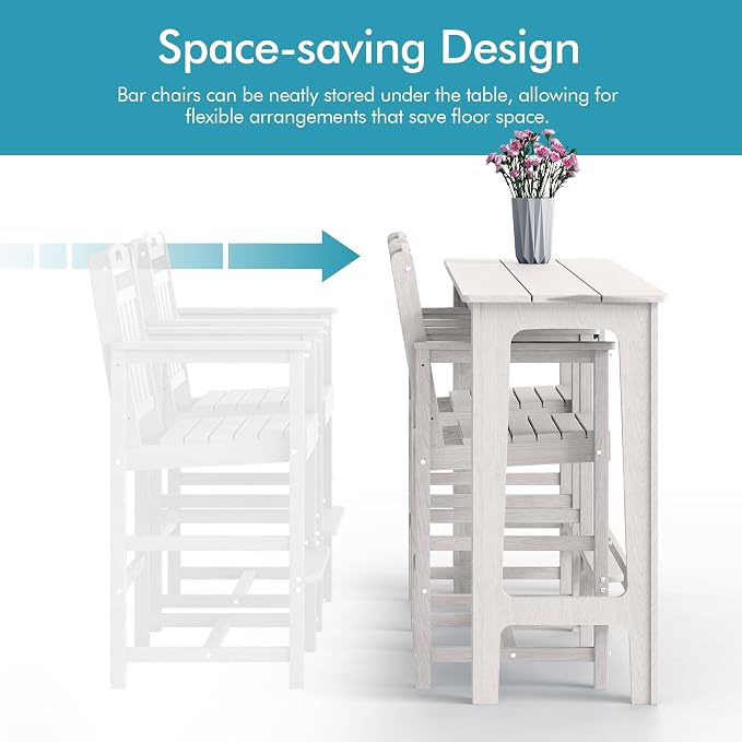 Ciokea 3 Pcs Outdoor Bar Height Table Set, Heavy-Duty All-Weather HDPE Patio - Image 8
