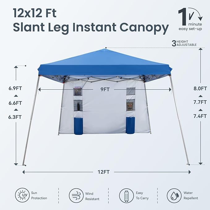 PHI VILLA Canopy with One Sidewalls, Angled Leg 12 x 12 UV Block Sun Shade - Image 6