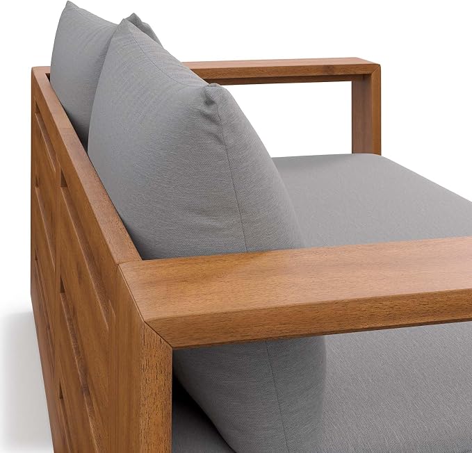 Modway Tahoe Acacia Wood Outdoor Patio Loveseat in Natural Light Gray - Image 8