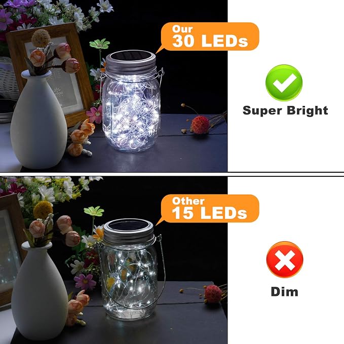 Mlambert Mason Jar Solar Lights 30 LEDs, 6 Pack Hanging Solar Lanterns Outdoor - Image 3