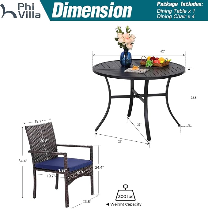 PHI VILLA 5 Piece Patio Dining Table Set - Image 8