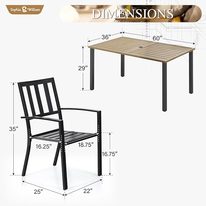 Sophia & William Patio Table and Chairs Set, Outdoor Dining Set - Image 7