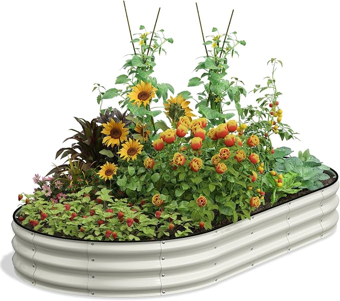 Galvanized Raised Garden Bed 8x4x1 FT, Oval Metal Raised Garden Bed Outdoor by Pattiumo