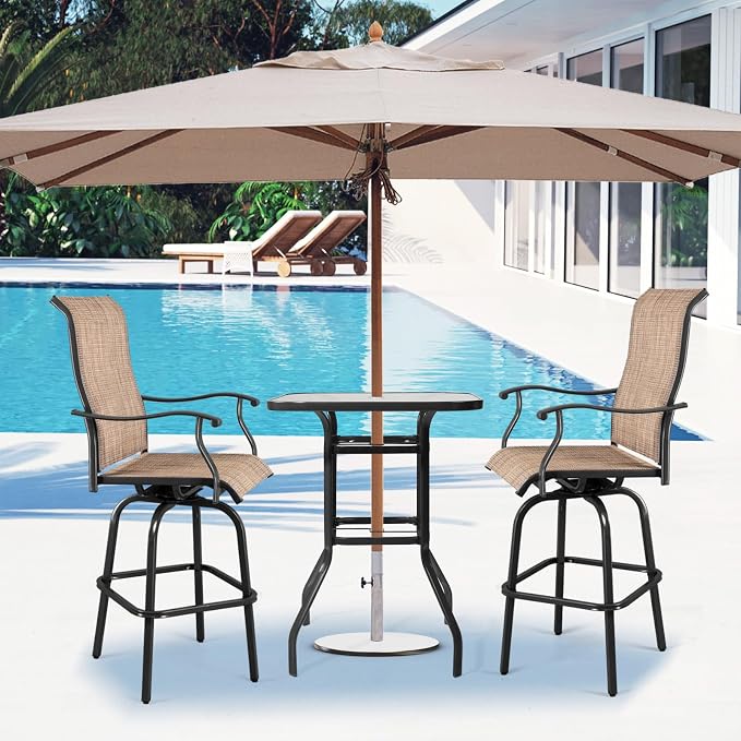 VINGLI Outdoor Bar Table with Umbrella Hole, Modern Black Metal Patio Bar Table - Image 2