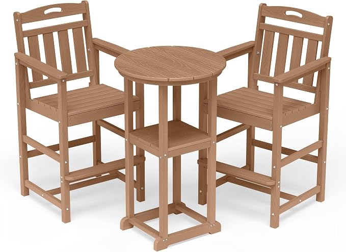 Outdoor Bistro Bar Set, Patio High Top Table and Bar Height Tall Adirondack - Image 9